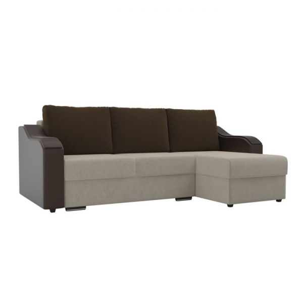 Угловой диван «Монако», механизм еврокнижка, микровельвет, цвет бежевый / коричневый