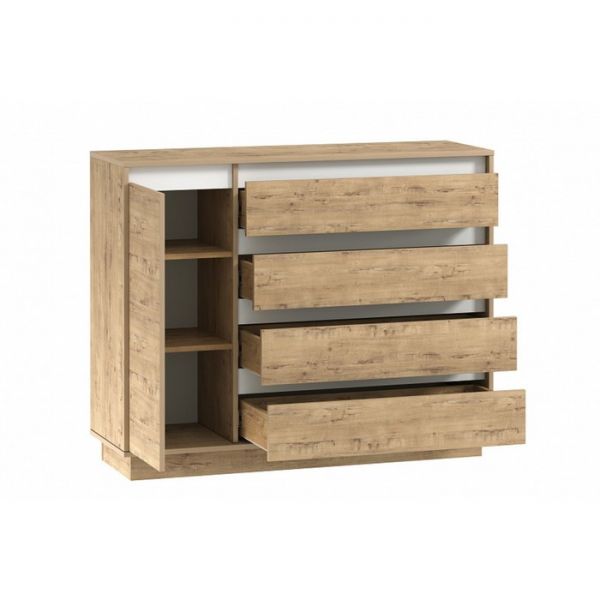 Комод Virginia НМ 011.01, 1242х400х994 Белый Скандинавский/Дуб Бунратти