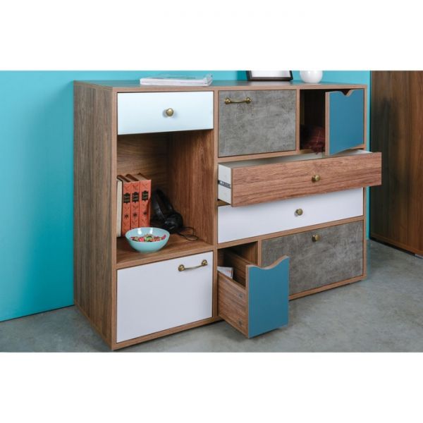 Комод Вайс 10.104, 1212х399х888, Дерево винтаж/Бензин/Мята/Белый премиум/Камень темный