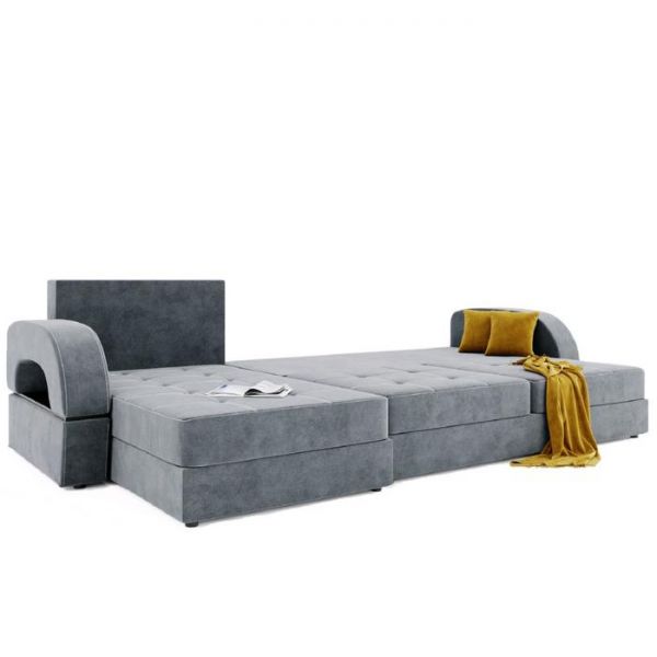 Угловой диван «Талисман 2», угол левый, пантограф, велюр, цвет селфи 01, подушки селфи 03