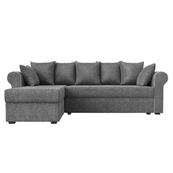 Угловой диван «Рейн», механизм еврокнижка, угол правый, рогожка, серый / кант коричневый