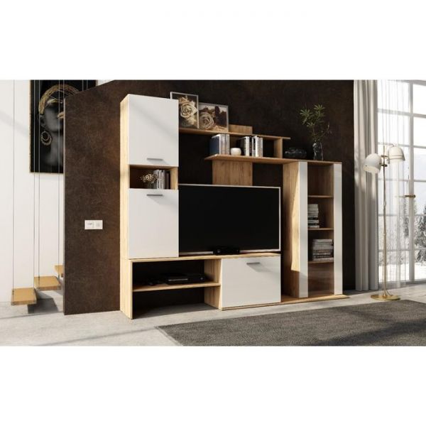 Гостиная ДАНКО 2300х390х1860 Дуб Вотан/ Белый глянец