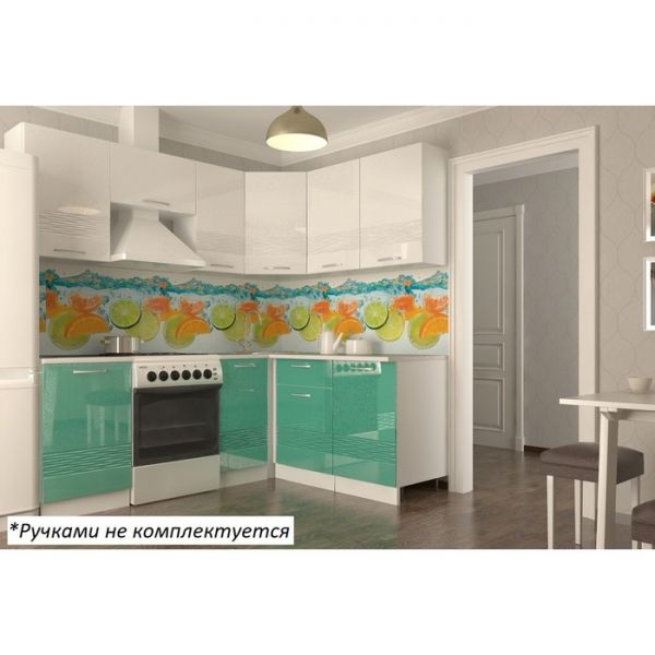 Кухонный гарнитур угловой Волна 11, 2100х1600 мм, Белый/Бирюза