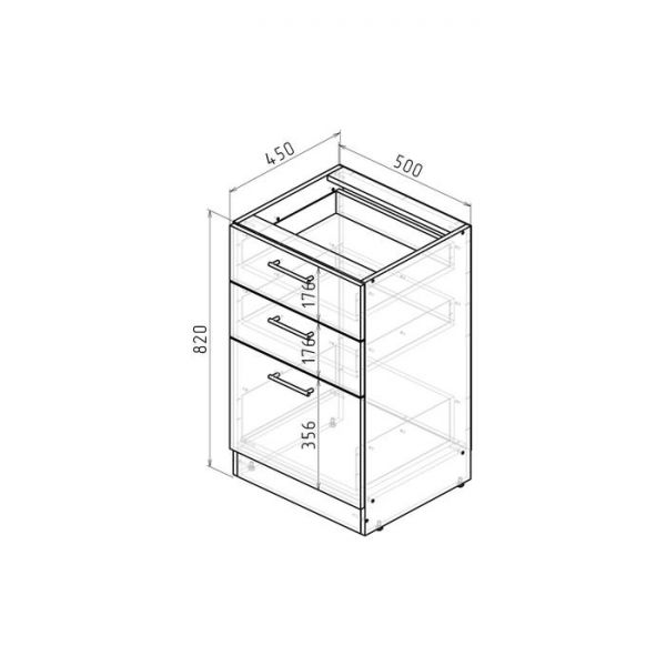 Шкаф напольный Лира 500х600х850 с 3 выдвижными ящиками  белый/Квадро шимо светлый/малага