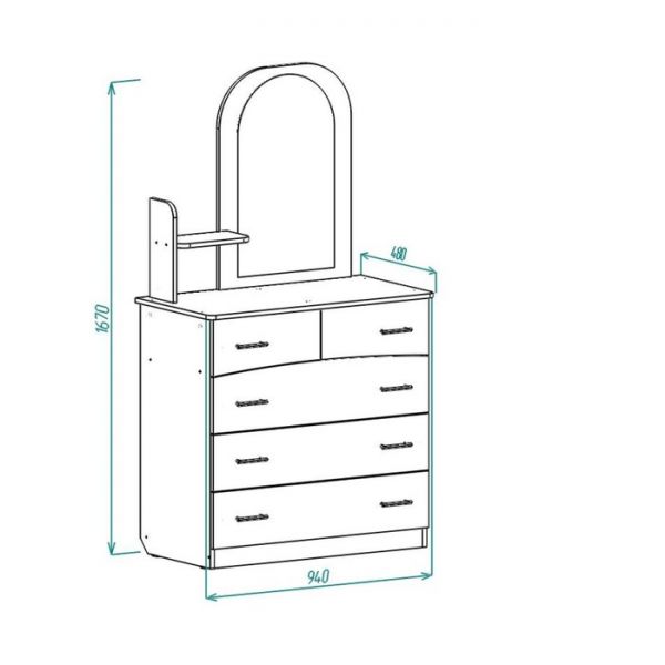 Комод К-5 с зеркалом 1670х940х480 Ясень Шимо Светлый/Ясень Шимо Темный