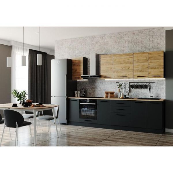 Кухонный гарнитур Дели 2832х600 Антрацит/ Дуб Вотан/Фас Дуб,Антрацит