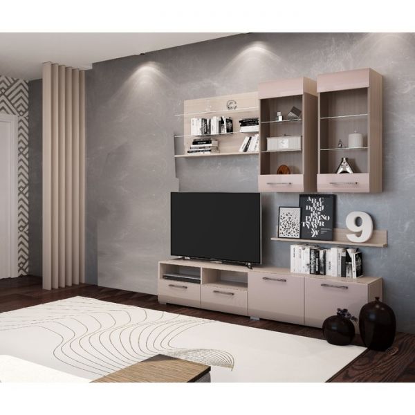 Модульная система в гостиную «Ненси-3», МДФ, цвет ясень, капучино глянец