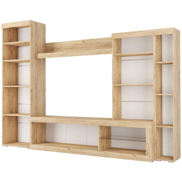 Гостиная БАСТОН 2805х2000х400 Дуб вотан/Белый глянец