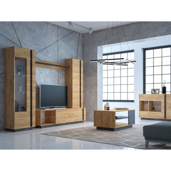 Комод Арчи 08.140, 1302х413х890, Дуб крафт золотой/Камень темный