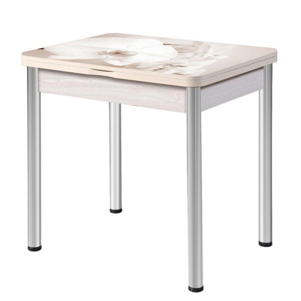 Стол поворотно-раскладной "Ника", Орхидея 3, покрытие стекло, подстолье белёный дуб