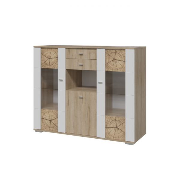 Тумба-комод ШЕРВУД 1300х400х1060 Дуб ривьера/МДФ-Белый глянец