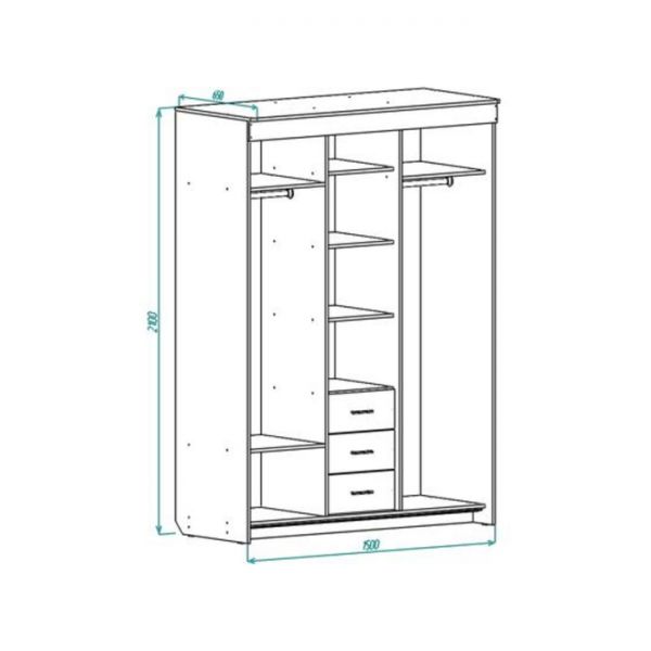 Шкаф-купе с зеркалом 2100х1500х650 Дуб выбеленный/Венге
