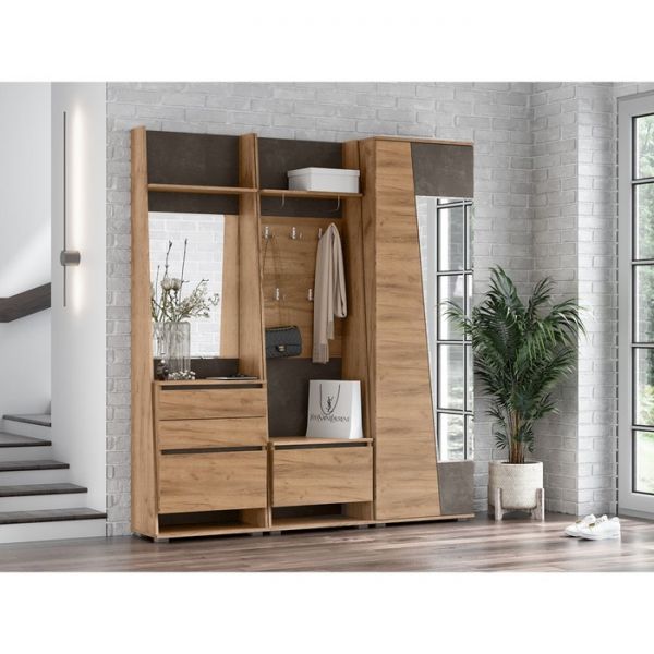 Шкаф 2х ств с зеркалом Соренто, 600х354х2006, Дуб крафт/Бетон темный