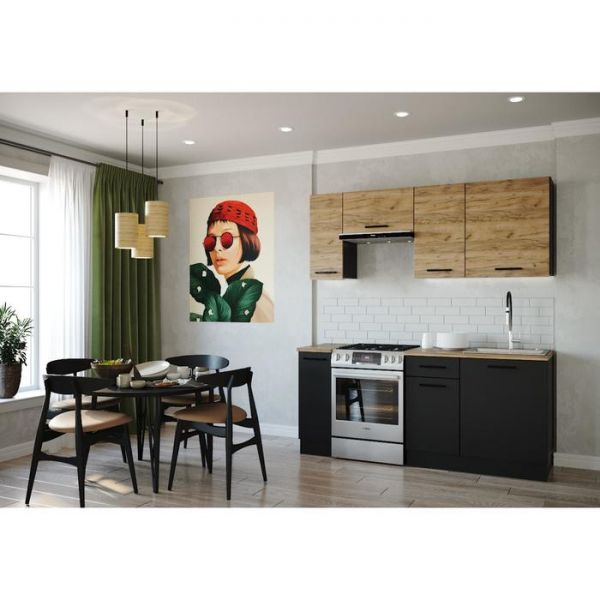 Кухонный гарнитур Дели 1832х600 Антрацит/ Дуб Вотан/ Дуб,Антрацит