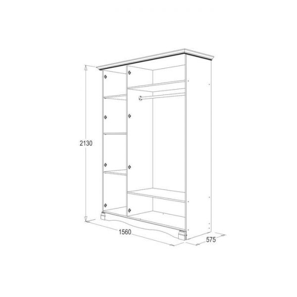 Шкаф 3-х дверный для одежды и белья «Ольга 1Н», зеркало, белый экспо / ясень анкор светлый
