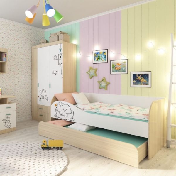 Кровать двухуровневая «Кот 900.1», цвет туя светлая / белый