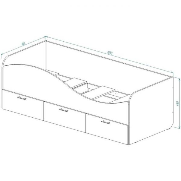 Кровать для детской с ящиками Кр-3 650*2030*850 Белый/корпус Дуб Сонома