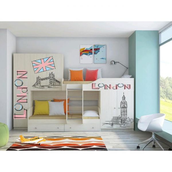 Детский комплекс «Лео», цвет дуб молочный, фотопечать «Лондон»