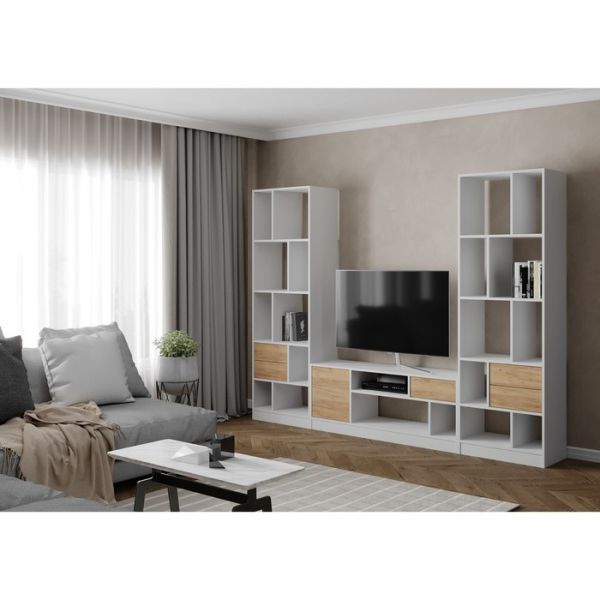 Гостиная Лена-2 3040х360х1910 белый шагрень/дуб сонома