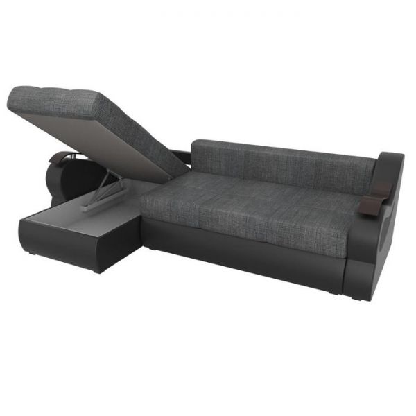 Угловой диван «Меркурий», еврокнижка, правый угол, серая рогожка/чёрная экокожа