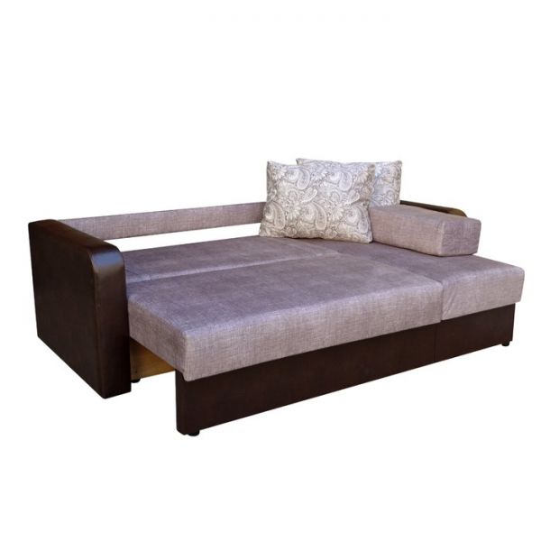 Еврософа "Непал-Эконом" угловой, ткань Мауа 78/Аркон 3/экокожа коричневая