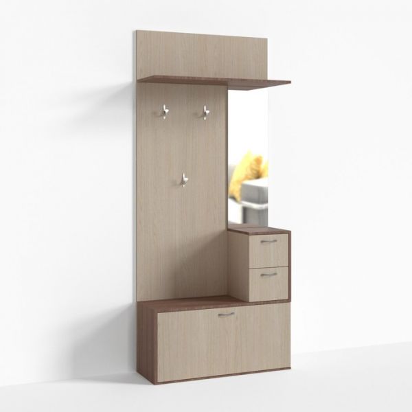 Тумба ПР-Т-1-3, 900х330х2100 мм, 2 ящика, зеркало справа, ясень шимо св, ясень шимо тем