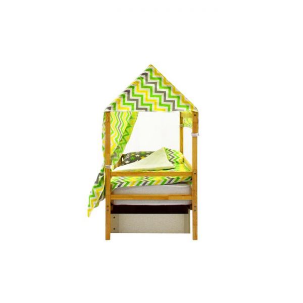 Крыша текстильная Бельмарко для кровати-домика Svogen зигзаги, желтый, зеленый, фон белый