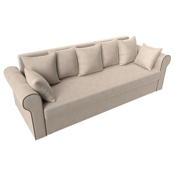 Прямой диван «Рейн», механизм еврокнижка, рогожка, цвет бежевый / кант коричневый