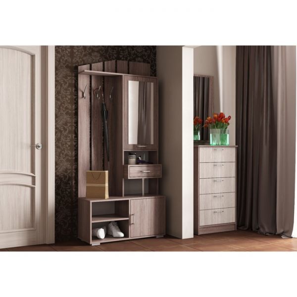 Прихожая с зеркалом ПР-5 1980х900х350 Ясень Шимо светлый