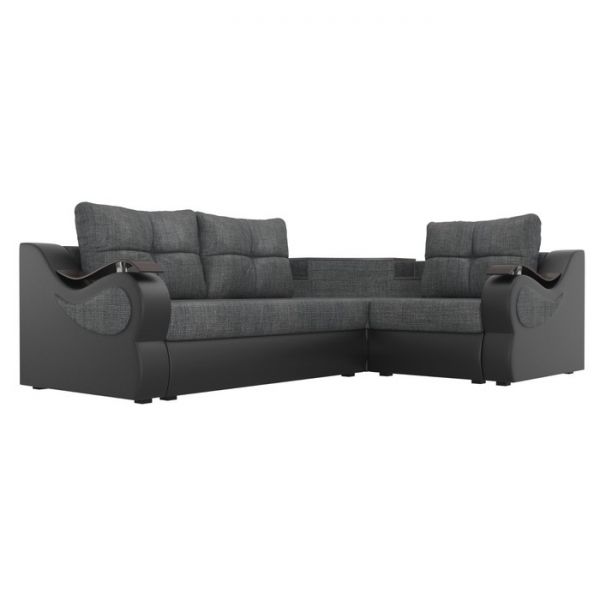 Угловой диван «Митчелл», механизм еврокнижка, цвет серая рогожка / чёрная экокожа