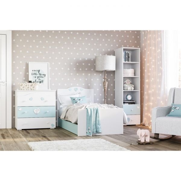 Кровать Лилу, Птички, 1642x882x900, Белый/Голубая эмаль