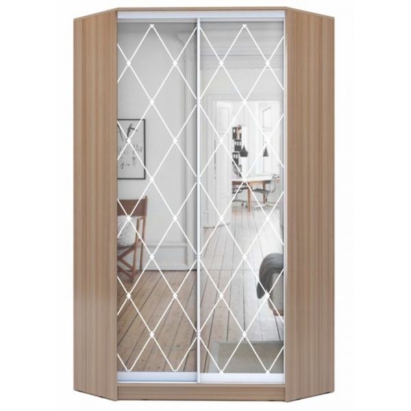 Угловой Шкаф-купе Хит-У-22-4-66, 1100x1100x2200, Ясень шимо тёмный, Ромб большой на зеркале   478720