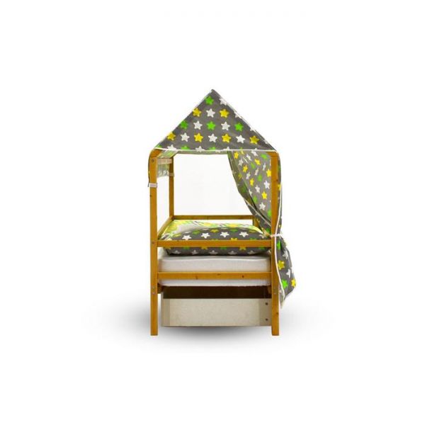 Крыша текстильная Бельмарко для кровати-домика Svogen звезды, желтый,белый, фон графит