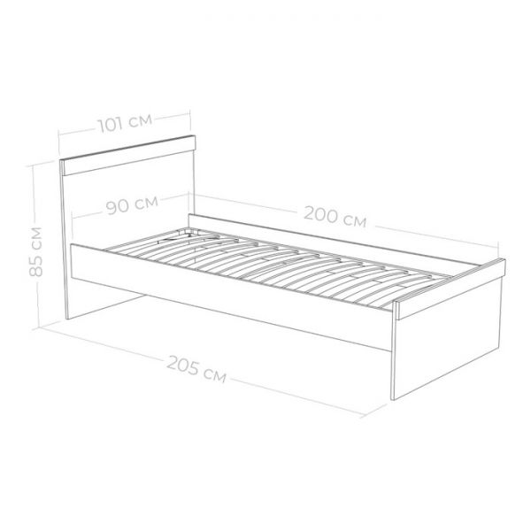 Кровать Юниор без ящиков 2052х1010х850Ясень шимо темный/Белая Аляска/Индиго
