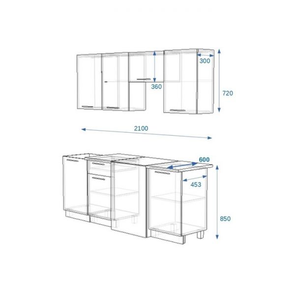 Кухонный гарнитур 2100 8Р РоялВуд, Голубой прованс 2