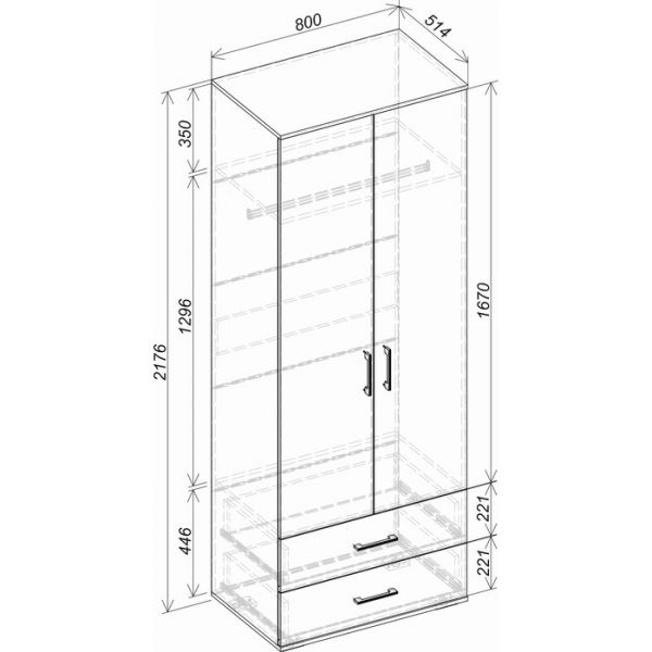 Шкаф 2-х створчатый Британика 802х510х2176 дуб атланта/F22