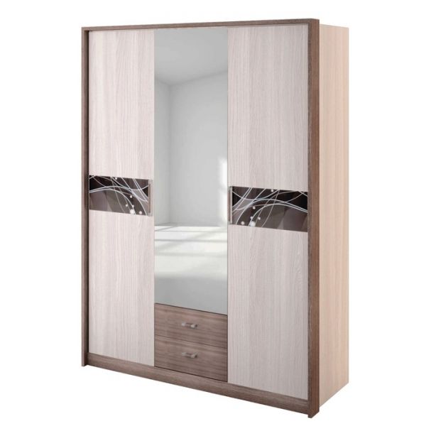 Шкаф 3-х дверный «Николь», 1560 ? 592 ? 2117 мм, зеркало, цвет ясень шимо светлый / тёмный