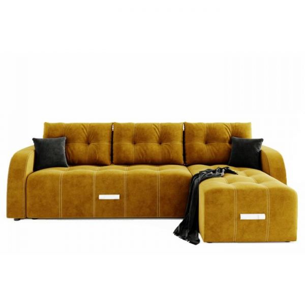 Угловой диван «Нью-Йорк», угол правый, пантограф, велюр, цвет селфи 01, подушки селфи 03