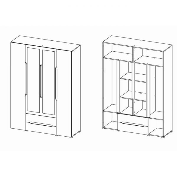 Шкаф «Вега», ЛДСП, 3 створки, 4 ящика, с зеркалом, цвет крафт белый/венге