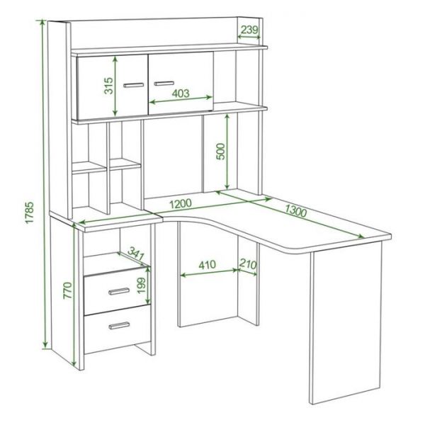 Компьютерный стол, 1200 ? 1300 ? 1785 мм, правый угол, цвет нельсон/белый