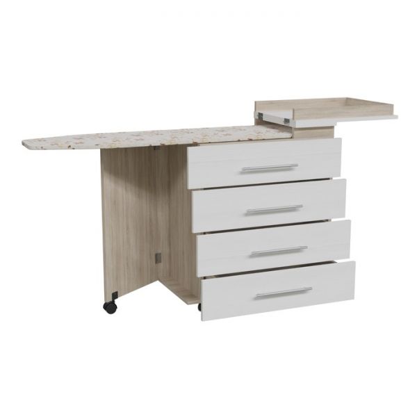 Комод с гладильной доской 750/1685х425х840/905 Дуб сонома/Рамух белый