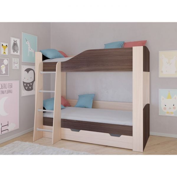 Детская двухъярусная кровать «Астра 2», цвет дуб молочный / дуб шамони