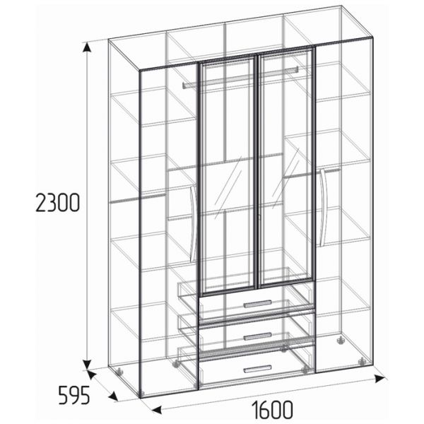 Шкаф для одежды и белья Nature 555, 1600 ? 595 ? 2300 мм, цвет гаскон пайн / чёрный