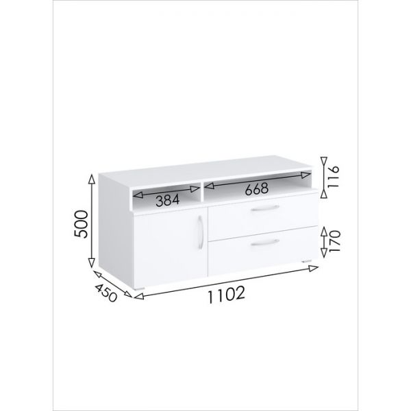 Тумба ТВ «Париж», 1102 ? 450 ? 500 мм, цвет белый