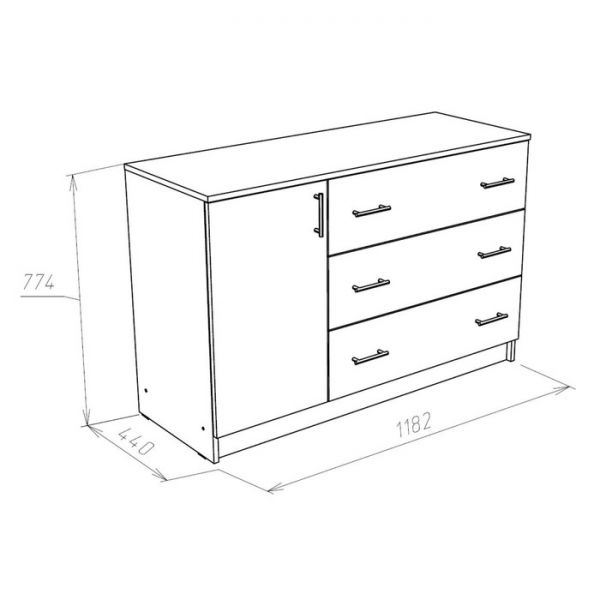 Комод 3 ящика с 1 дверью Лофт, Белый