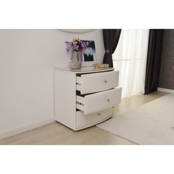 Комод «Люнетта», 3 ящика, 760 ? 505 ? 750 мм, экокожа, стекло, цвет взбитые сливки