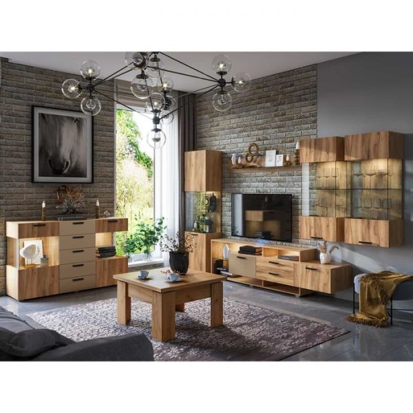 Тумба под ТВ Алтея МДФ, 2100х570х458, Дуб крафт/Бежевый