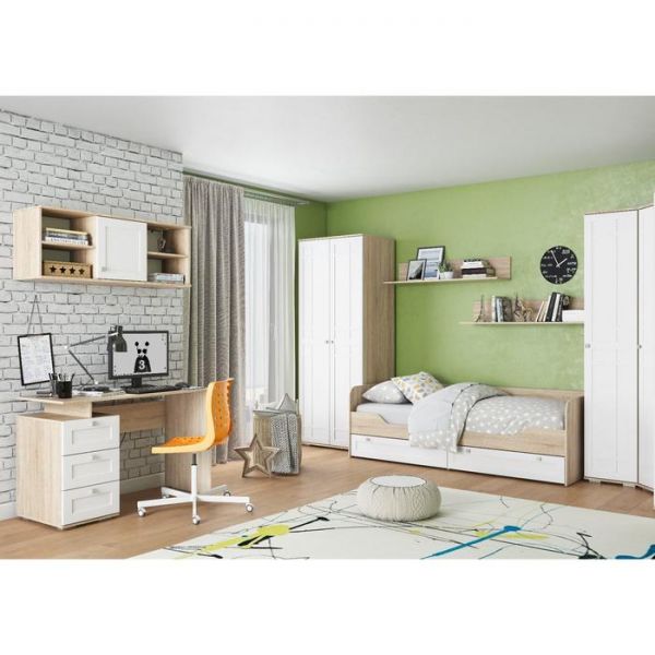 Полка навесная П-38 РИВЬЕРА 1200х320х450 фасады ПВХ Белый/корпус Дуб Сонома