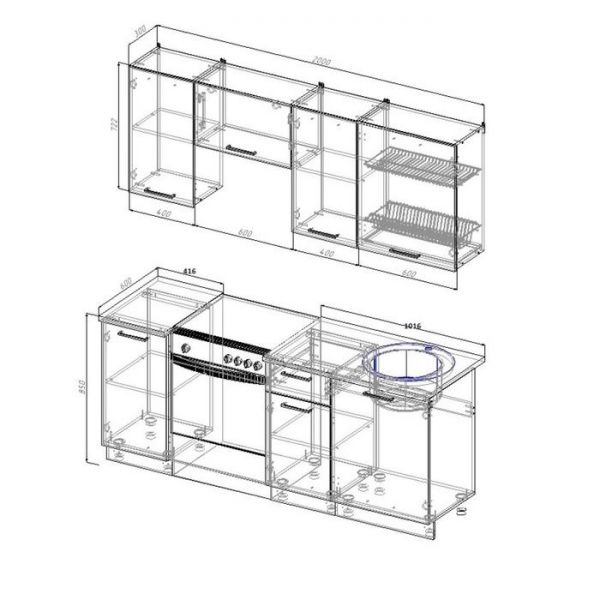Кухня Вегас 2032х600 Антрацит/Дуб Вотан/Жемчуг,Антрацит