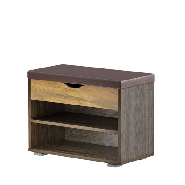 Тумба для обуви Лайт, 615х315х470, Венге/Дуб крафт золотой/Темно-коричневый кожзам